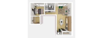 1 Bedroom 1 Bathroom E, F Floor Plan [940 - 941 SqFt]
